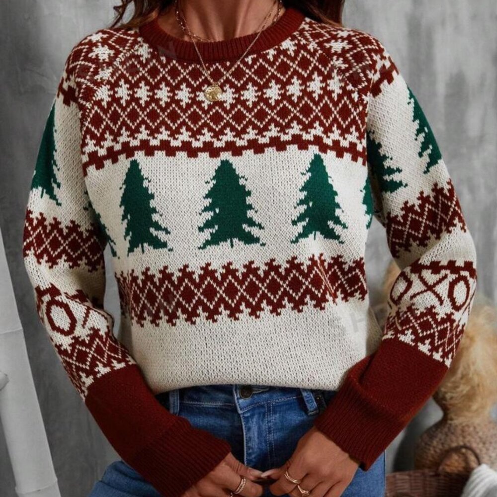 Red and Green Ugly Christmas Tree Sweater NEW knit holiday Winter fashion Size L